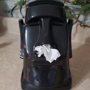Moai Easter Island Head Tissue Box Cover Novelty Black Plastic Decor